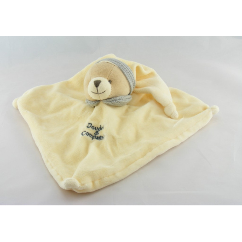 Doudou et compagnie plat carré ours écru blanc col gris