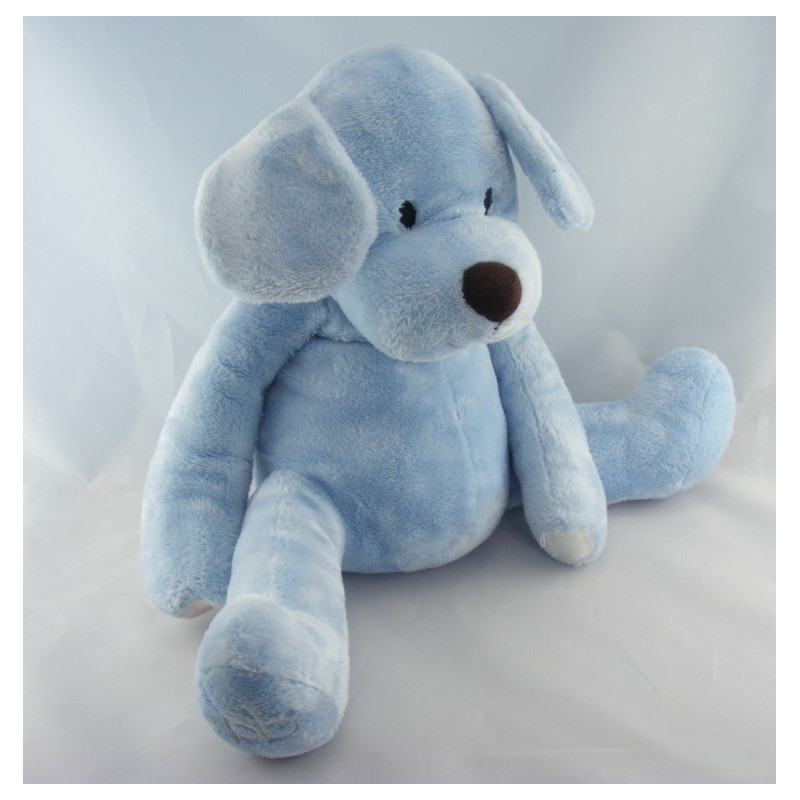 Doudou plat lapin bleu blanc BAMBINO
