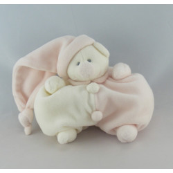 Doudou semi plat ours clown beige blanc JOLLYBABY PRISCILLA