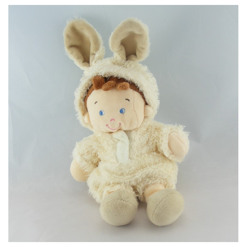 Doudou semi plat garçon déguisé en lapin bleu NICOTOY