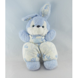 Doudou lapin blanc salopette rayure bleu TARTINE ET CHOCOLAT