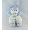 Doudou lapin blanc salopette rayure bleu TARTINE ET CHOCOLAT