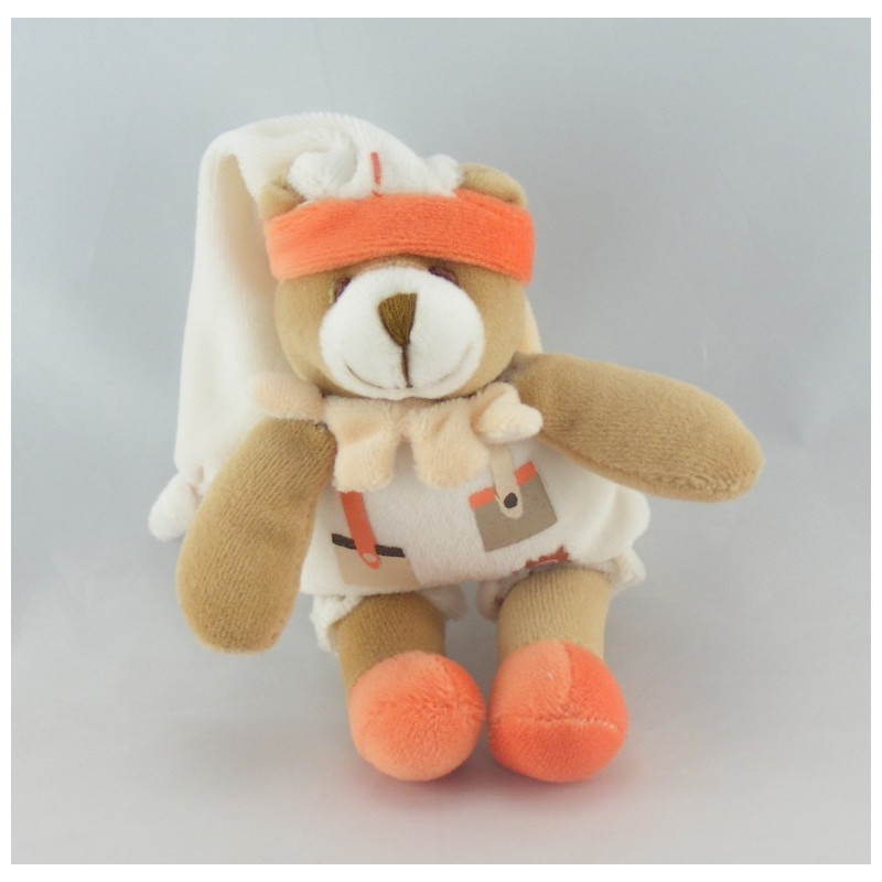 Doudou et compagnie attache tétine ours blanc orange