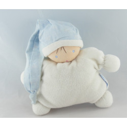 Doudou semi plat lutin blanc bonnet bleu NOUNOURS