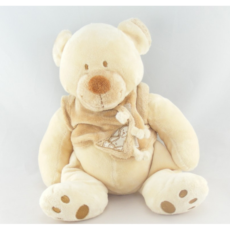 Doudou ours écru beige avec écharpe NICOTOY