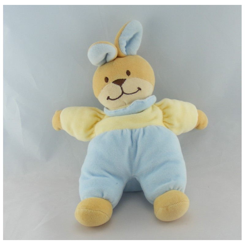 Doudou plat lapin jaune bleu BENGY