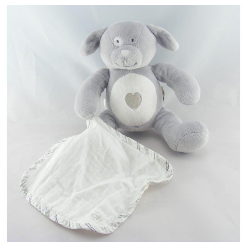 Doudou chien cocard bleu rayé OBAIBI