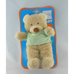 Doudou ours rayé bleu vert mouton TEX BABY