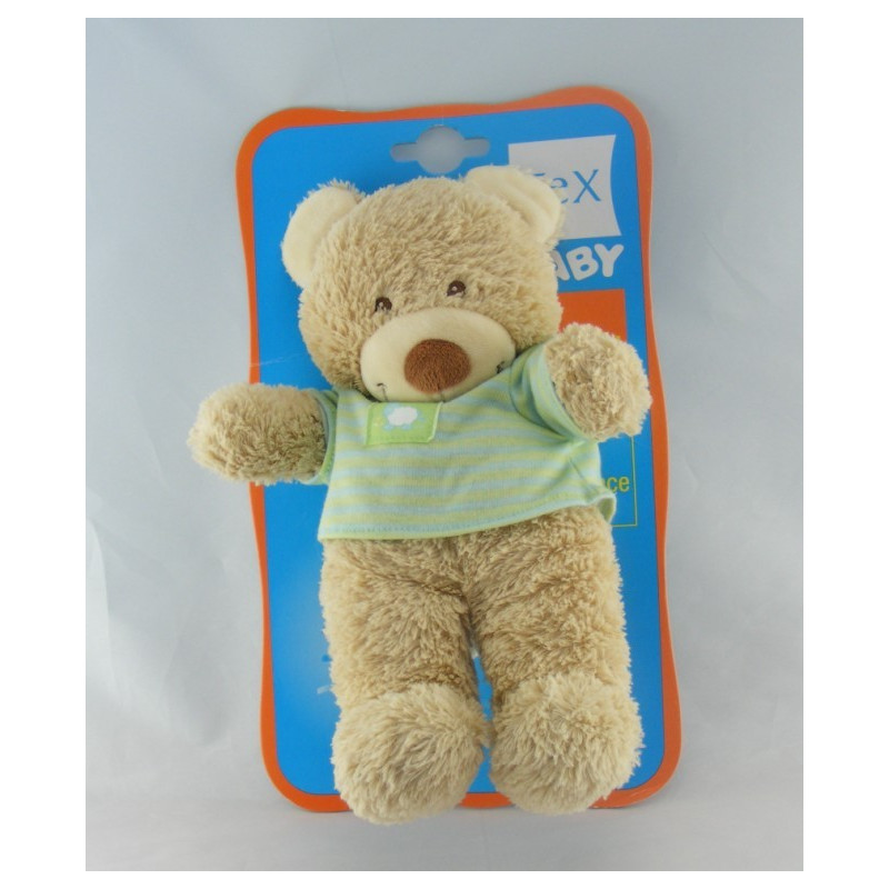 Doudou ours rayé bleu vert mouton TEX BABY