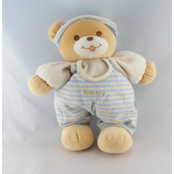 Doudou ours beige salopette rayé bleu TAKINOU 