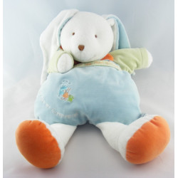 Doudou et compagnie semi plat lapin blanc Eliot avec bébé bleu