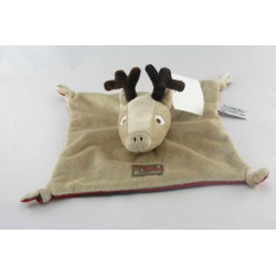 Doudou plat elan renne cerf marron rouge TAPE A L'OEIL