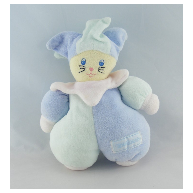 Doudou chat pirate bleu gris poisson NOUNOURS