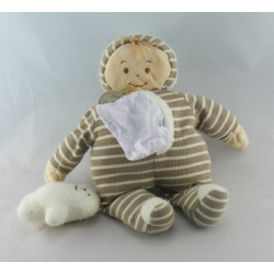 Doudou et compagnie hochet lutin blanc rayé marron 