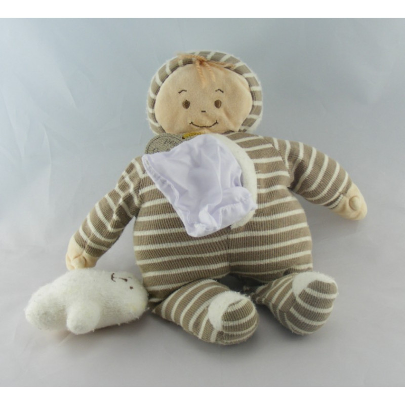 Doudou et compagnie hochet lutin blanc rayé marron 