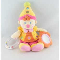 Doudou clown rose jaune avec hochet et miroir VETIR
