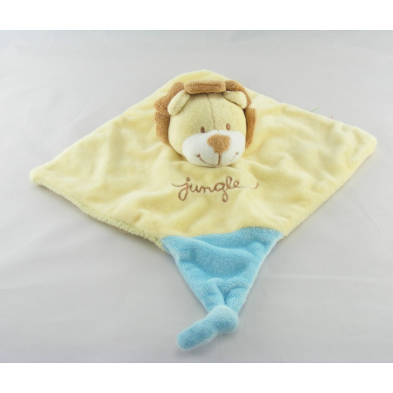 Doudou plat lion jaune bleu attache tétine jungle TEX 