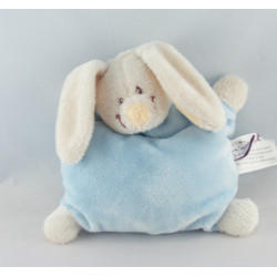 Doudou plat hochet lapin blanc bleu KIMBALOO