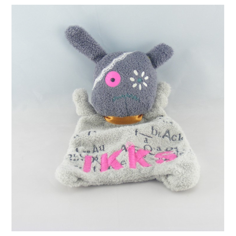 Doudou plat chat monstre gris beige rouge IKKS