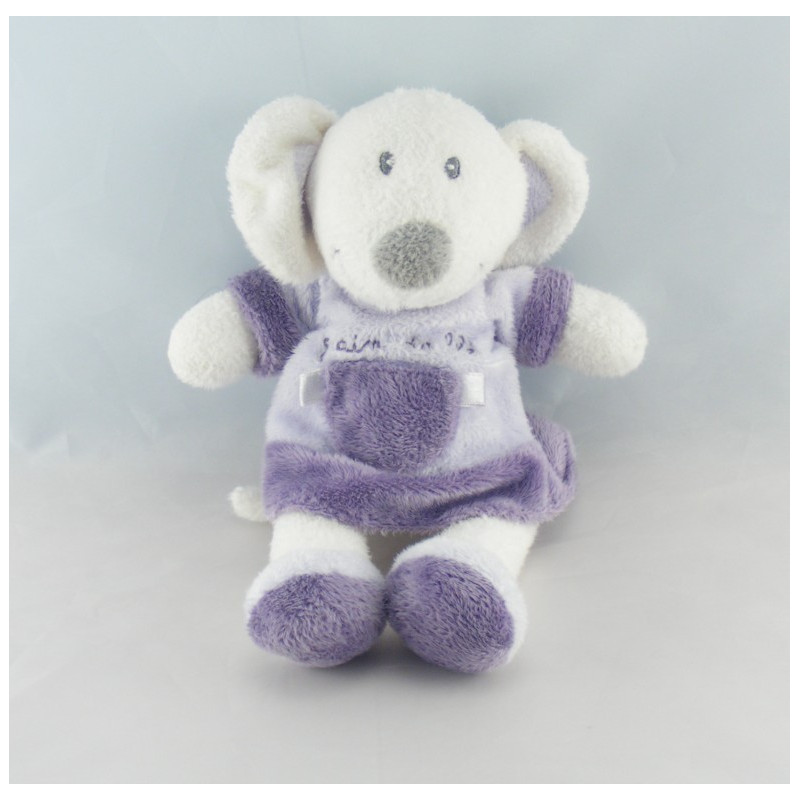 Doudou souris grise robe rose et verte GRAIN DE BLE