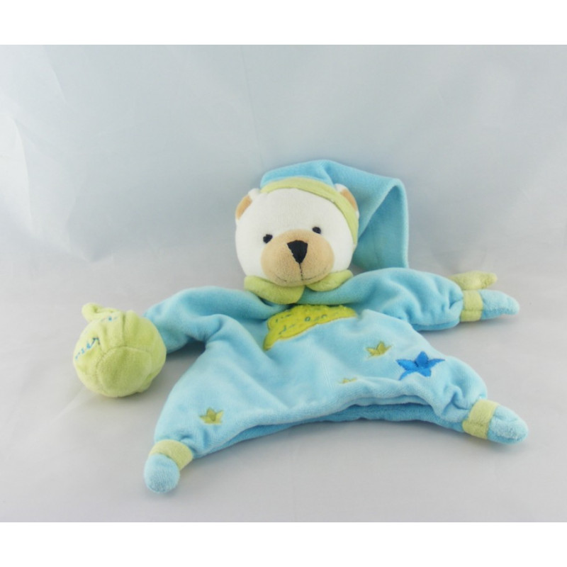 Doudou marionnette ours bleu vert UN REVE DE BEBE Poudre à dormir