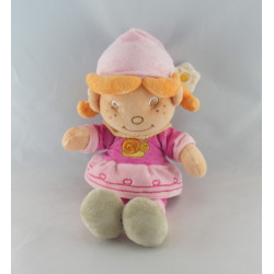 Doudou poupée lutin fille robe rose escargot brodé Flora BENGY