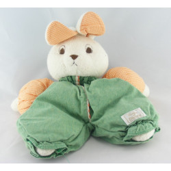 Doudou lapin boule blanc vert col orange TARTINE ET CHOCOLAT