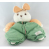 Doudou lapin boule blanc vert col orange TARTINE ET CHOCOLAT