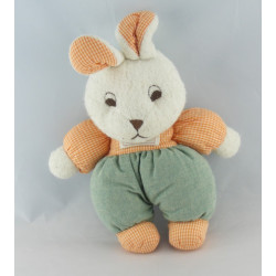Doudou lapin blanc vert orange TARTINE ET CHOCOLAT