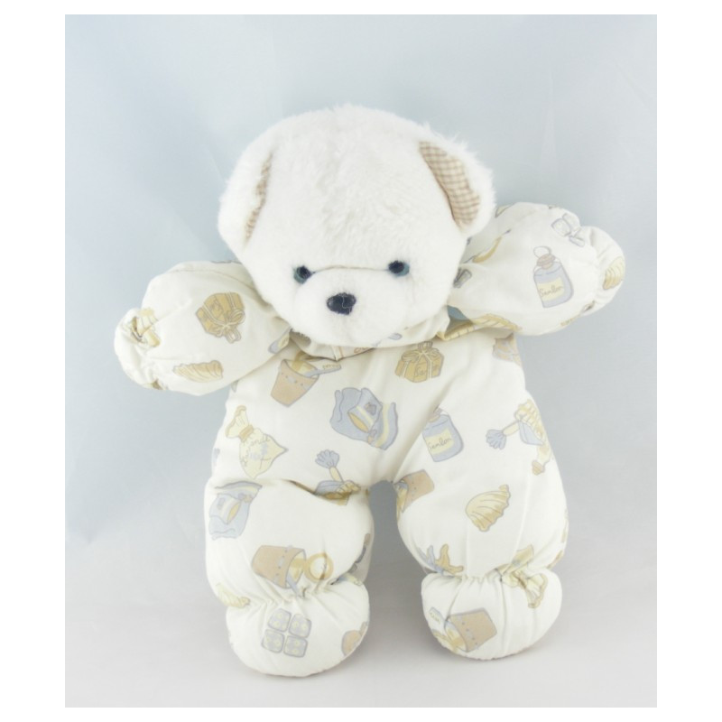 Doudou ours beige blanc imprimé salle de bain TARTINE ET CHOCOLAT