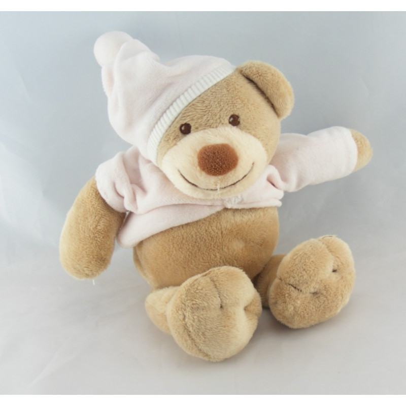 Doudou musical ours beige rose bonnet NATTOU