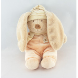 Doudou lapin beige tenue orange bonnet écru ORCHESTRA