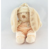 Doudou lapin beige tenue orange bonnet écru ORCHESTRA