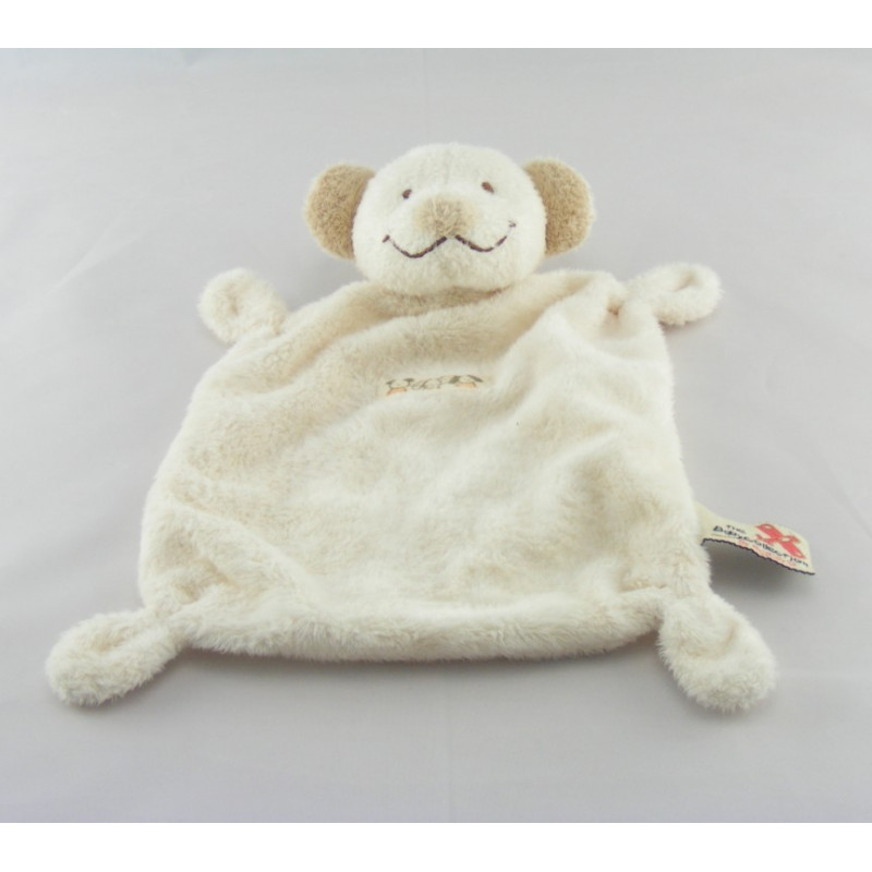 Doudou plat ours souris Beige col blanc NICOTOY