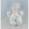 Doudou lapin bleu salopette imprimé oiseau TARTINE ET CHOCOLAT