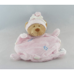 Doudou plat ours bleu bonnet coccinelle brodée NICOTOY