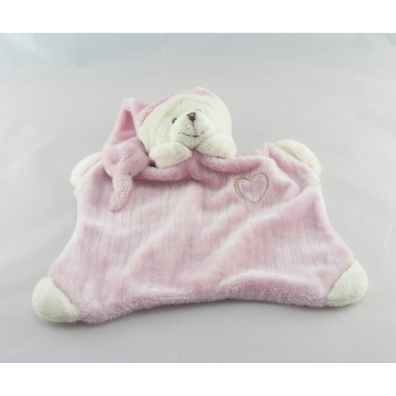 Doudou plat chien blanc rose coeur CMP