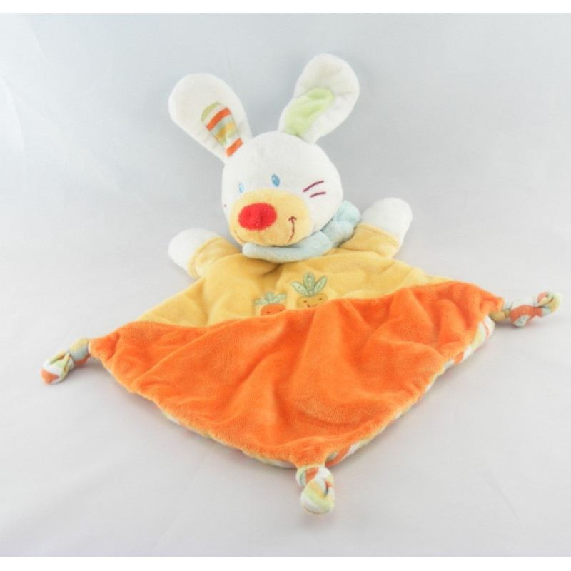 Doudou coussin lapin jaune orange carottes NICOTOY
