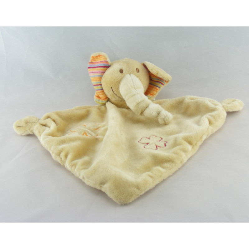 Doudou plat lapin beige blanc rose BABY CLUB