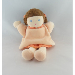 Doudou poupée fille robe rose nattes NOUNOURS