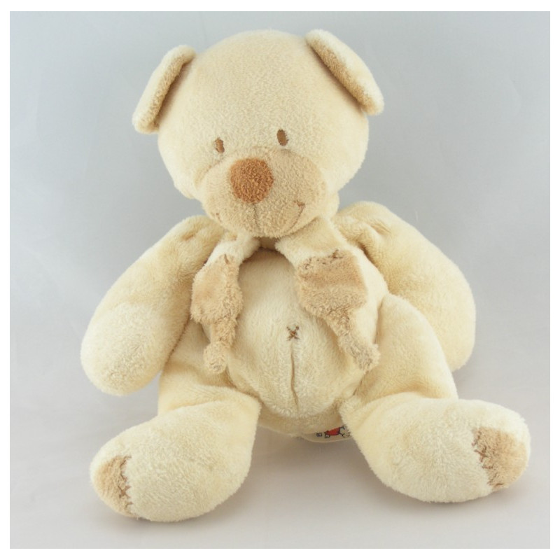 Doudou ours écru beige avec écharpe NICOTOY