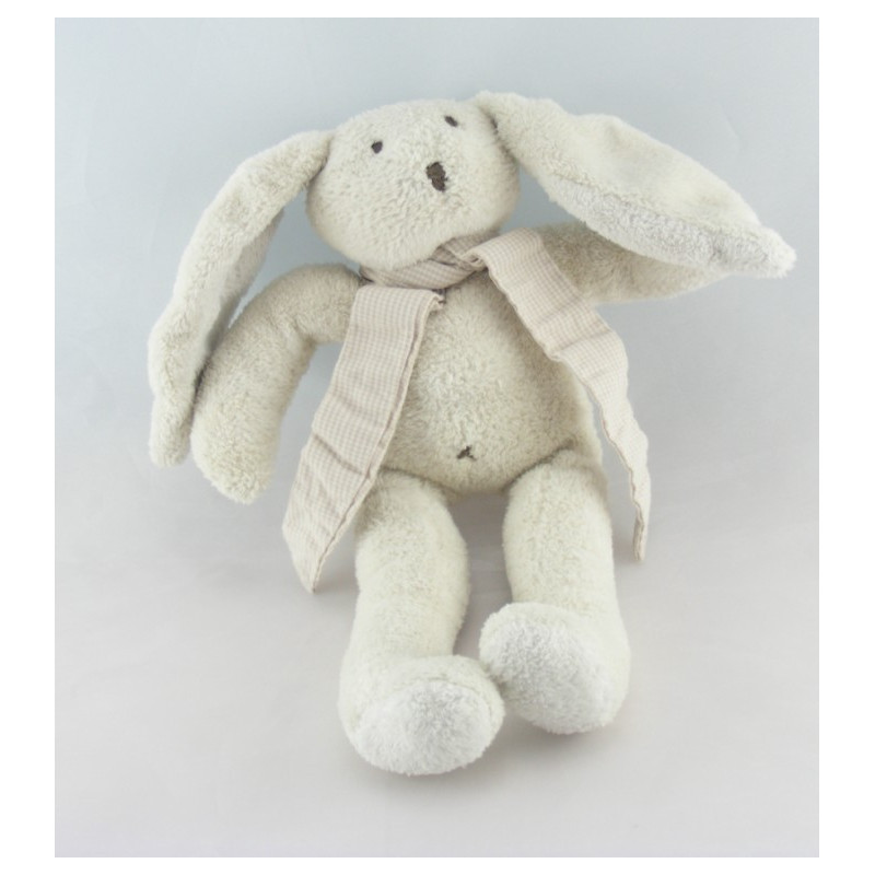 Doudou lapin blanc écharpe rayé beige SERGENT MAJOR