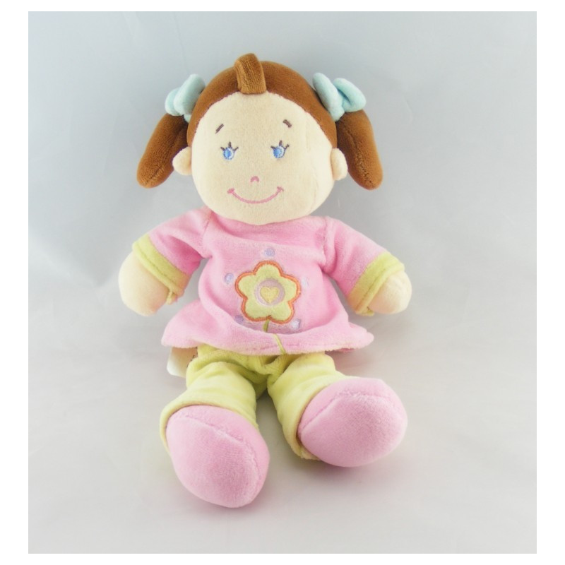 Doudou poupée fille vert bleu fleurs cheveux roux NICOTOY