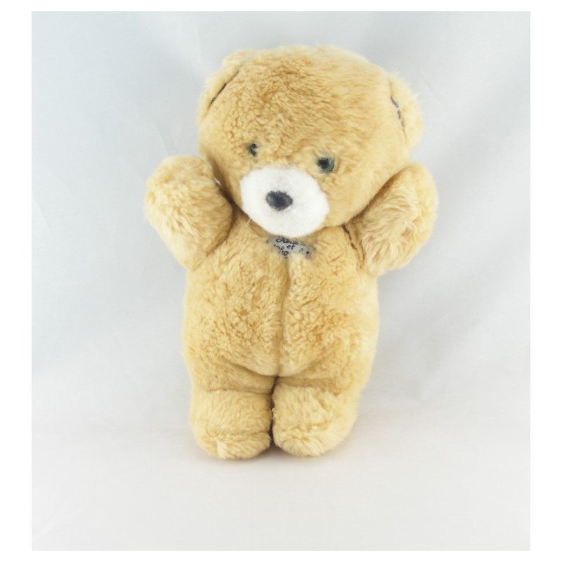 Doudou ours beige vichy bleu TARTINE ET CHOCOLAT
