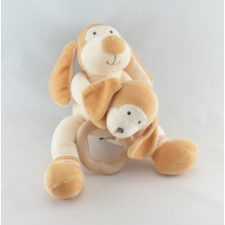 Doudou chien beige blanc robe tablier blanc coeur AJENA NEUF