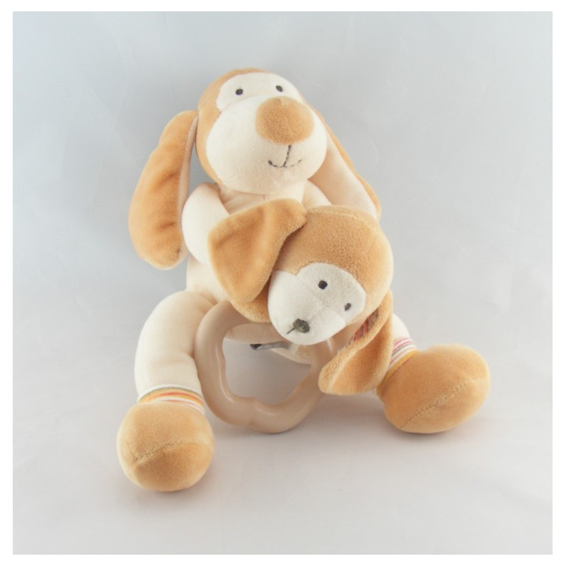Doudou chien beige blanc robe tablier blanc coeur AJENA NEUF