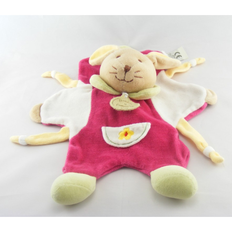 Doudou et compagnie plat lapin blanc rouge fleur