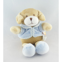 Doudou plat hochet chien blanc bleu KIMBALOO