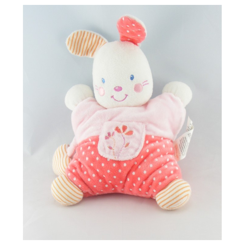 Doudou lapin blanc robe rose pois fleurs NICOTOY KIABI
