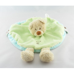 Doudou plat ours déguisé en lapin vert blanc GRAIN DE BLE